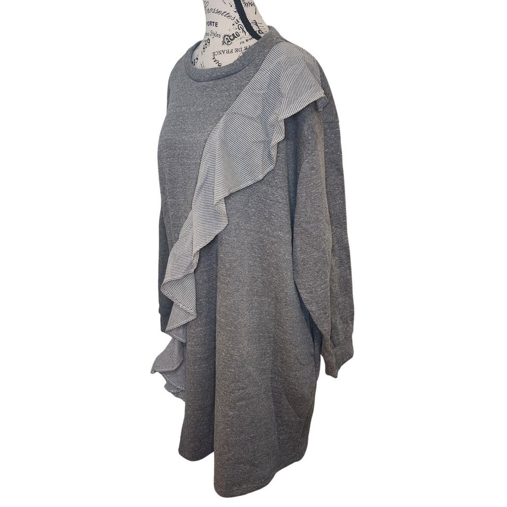 ILLORD Plus Size Gray Asymmetrical Ruffle Tunic Mini Dress Women's 1X